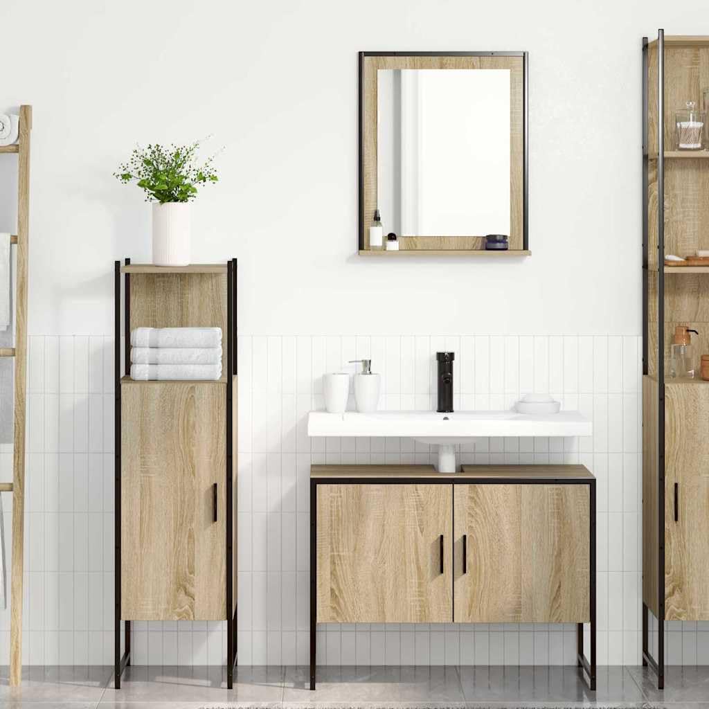 Zestaw mebli łazienkowych, brązowy, wykonany z materiału drewnopochodnego z lustrem, regałem i 3 drzwiami z zawiasami, 3-częściowy, 33 x 33 x 120,5 cm, nie zajmuje dużo miejsca, do toalety