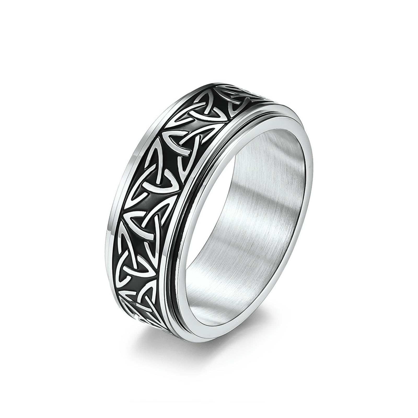 Nordic Viking Triquetra Spinner Ring Titanio Cinturino Rotante Regolabile Antistress Gioielli per Uomo e Donna Minimalista Unisex Acces