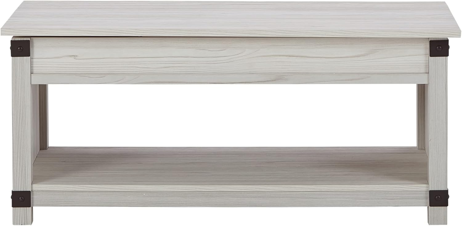 White Rectangular Lift-Top Coffee Table with Storage
