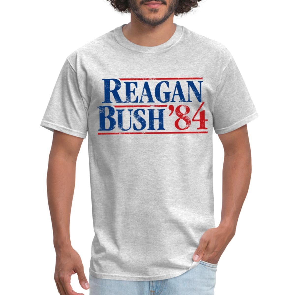 APSRA TRADERBush Reagan '84 Retro Men's T-Shirt Grey Cotton T-Shirt - Regular Fit, Printed T-Shirts for Men