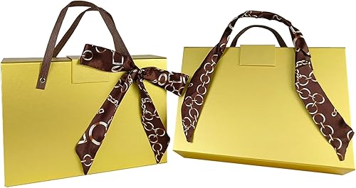 Joyscoop Caja de regalo dorada paquete de 2 cajas de regalo de 11 x 7.6 x 3.5 pulgadas con tapas, regalos para regalos, propuesta de dama de honor,