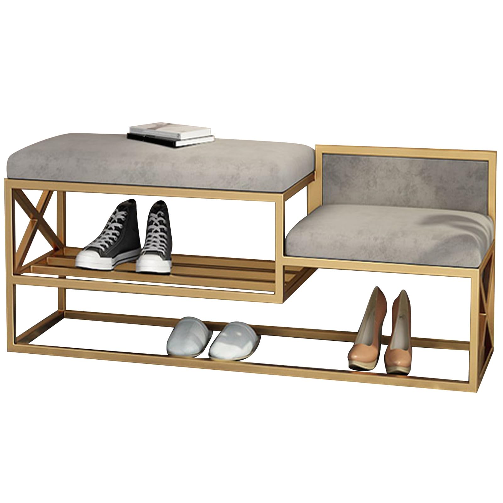 Étagère à chaussures moderne en métal doré 80 cm polyvalente