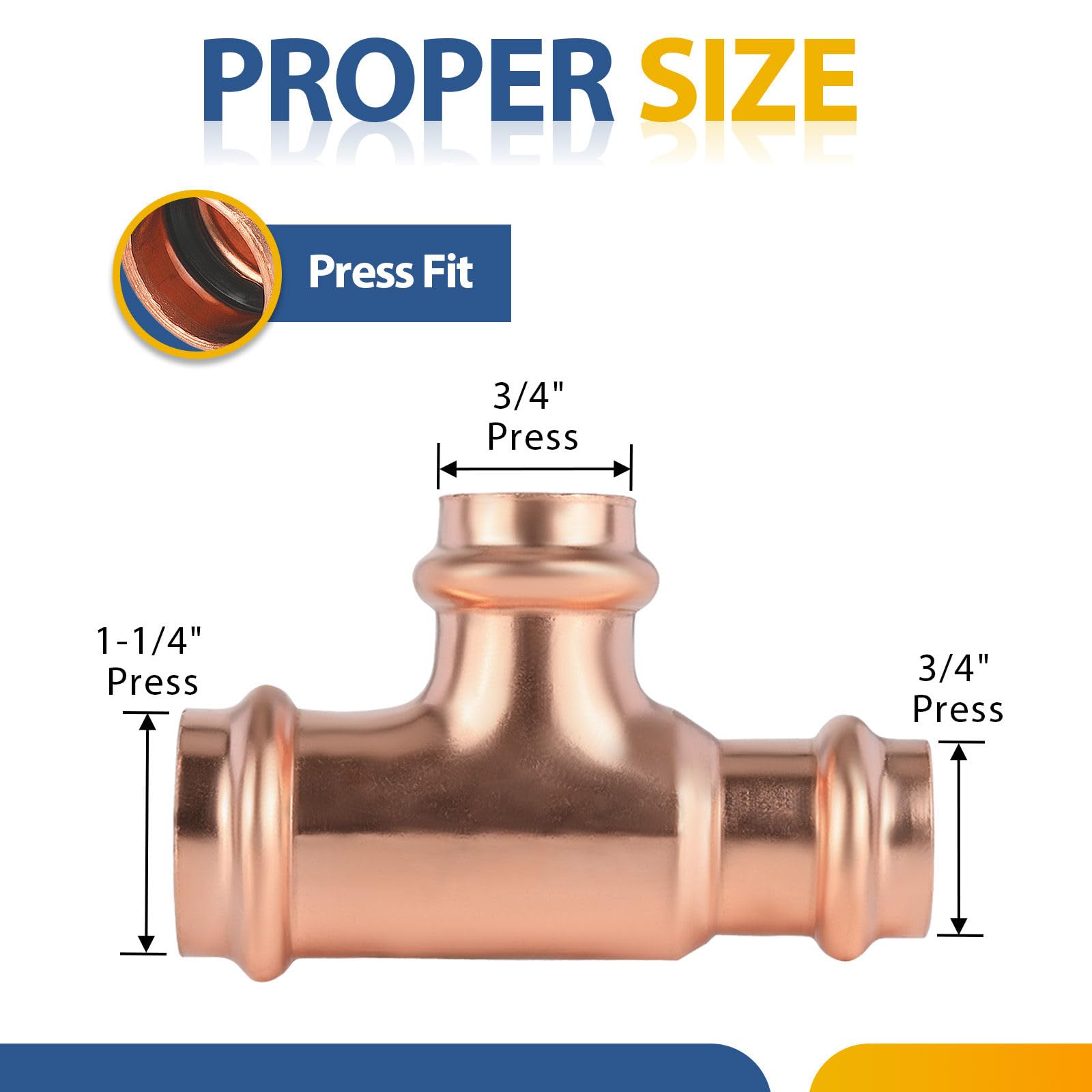 Paquete de 50 conectores en T reductores de cobre GUOFIS, 1-1/4" P x 3/4" P x 3/4", conector en T reductor de presión para plomería, conector de tres vías para derivación de tamaño de tubería.