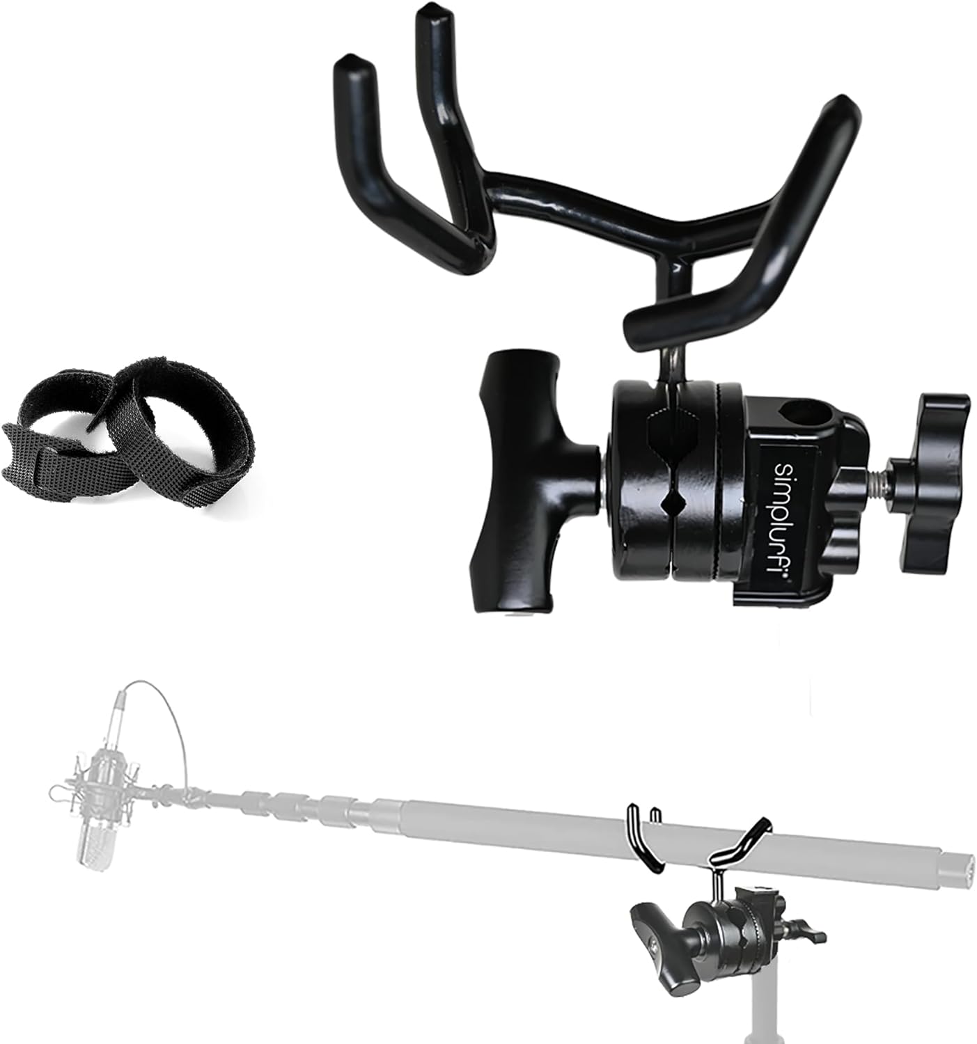 Microphone Boom Pole Mounting Kit with Cradle and 2.5-inch Grip Head – Sturdy Metal Holder for C-Stands and Mic Stands – Audio Recording and Boompole Support – black