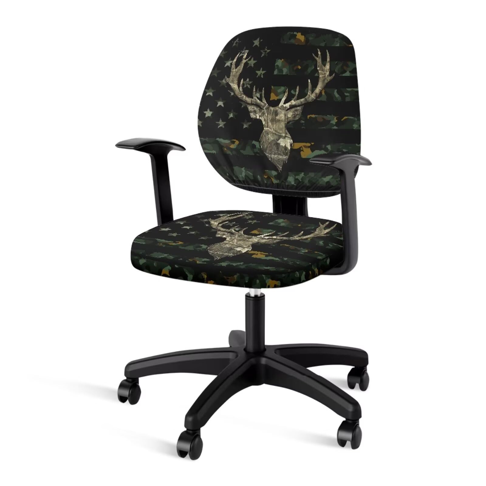 Cadowhimsy Office Chair Slipcover Stretchable Rotating Desk Chair Cover Camo American Flag Antler Print Amrchair Protective Cover for Backrest &