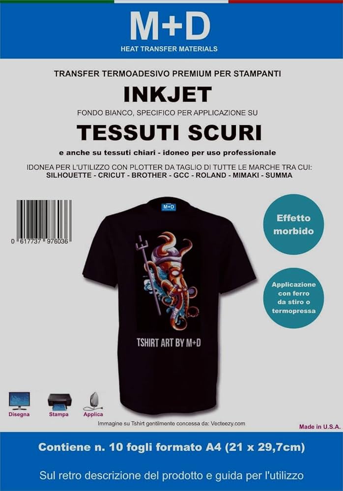 Carta Termoadesiva Cricut Per Tessuti Scuri - 3 Fogli A4 | Stampabile A Getto D'Inchiostro | Per Magliette E Borse