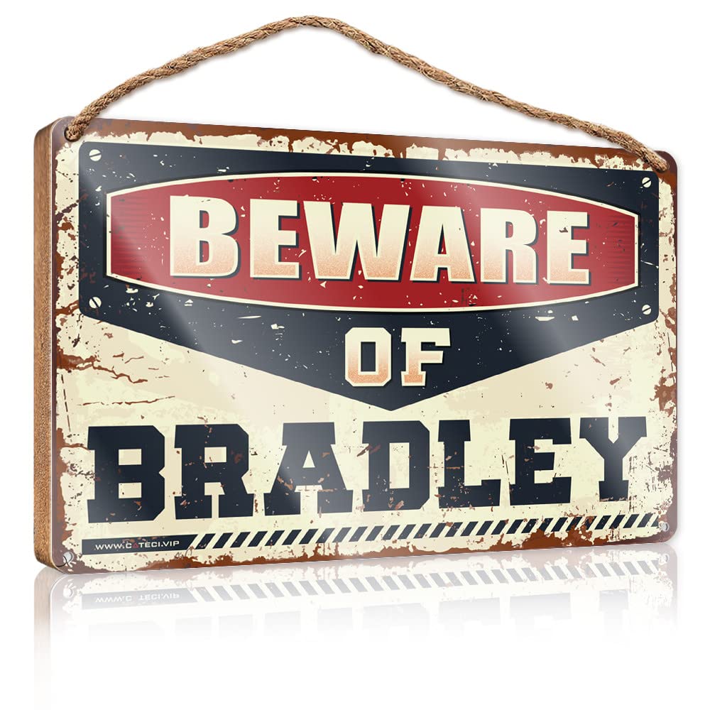 FZFN Hanging Plaque Wooden Beware Of Bradley Wooden Sign Front Porch Decor Gifts For The Office(23X35CM)