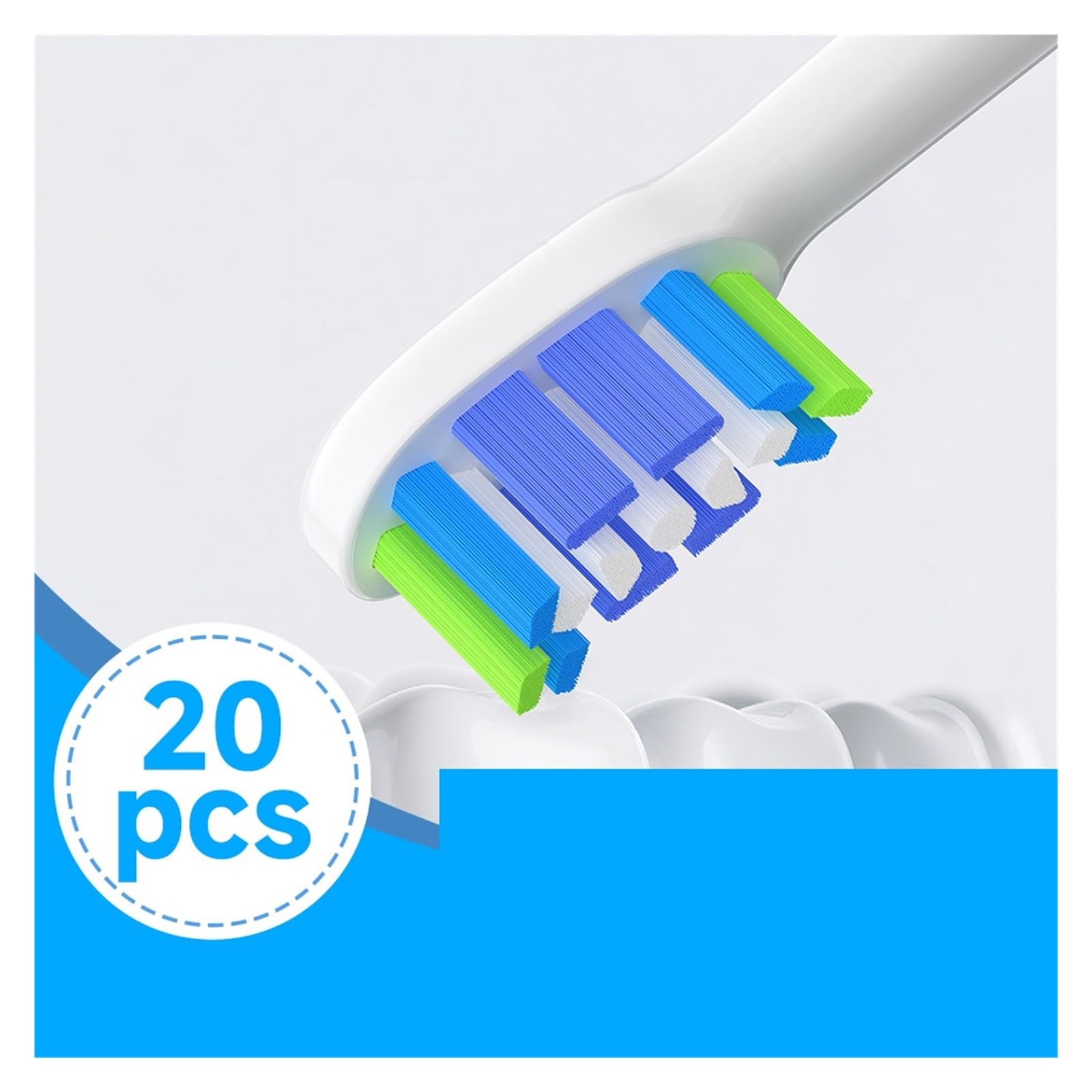 20PCS cabezales, compatible con Philips, uso adulto | Cabezales de cepillo dental de plástico para limpieza diaria y reemplazo regular(20HB80B)