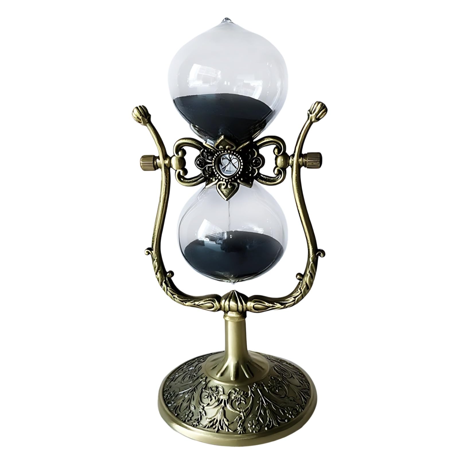 Reloj de arena de 30 minutos de aleación vintage con soporte en U giratorio para escritorio