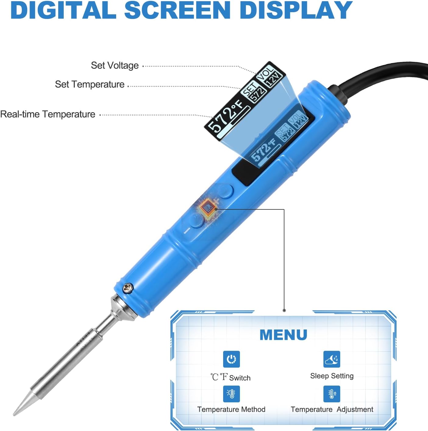 FEITA Soldering Iron Kit for Electronics, 7-95W Power Smart Mini Electric Portable Digital Pinecil Soldering Pen, Auto Sleep Type-C Micro Solder Pencil Tools with 1 Tip (Blue Kit)