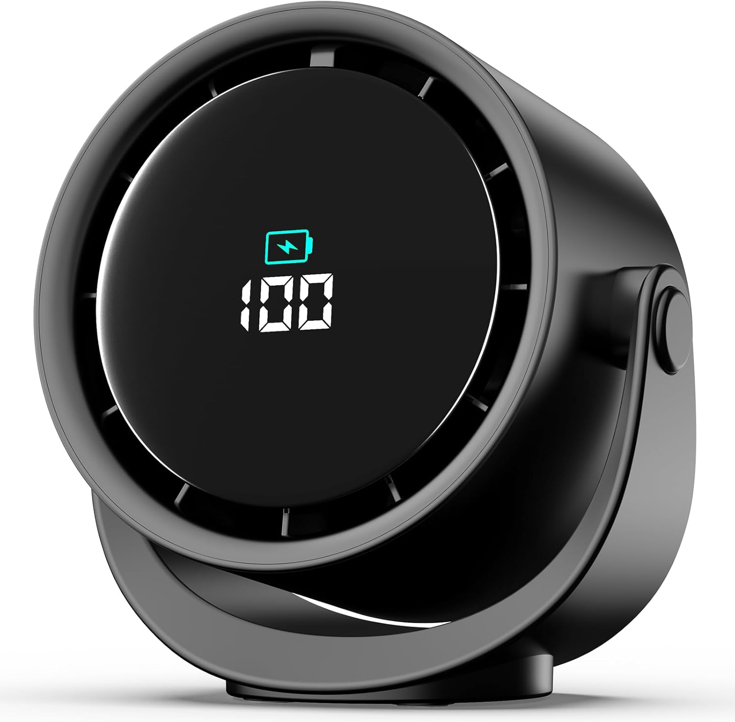 Portable Desk Fan for Bedroom, Turbo Table Fans with smile icon LED Display, 6-inch, 5-Speed Strong Airflow, Low Noise, 360° Adjustable Tilt, Suitable for Home, Office, Outdoor, Ink Black