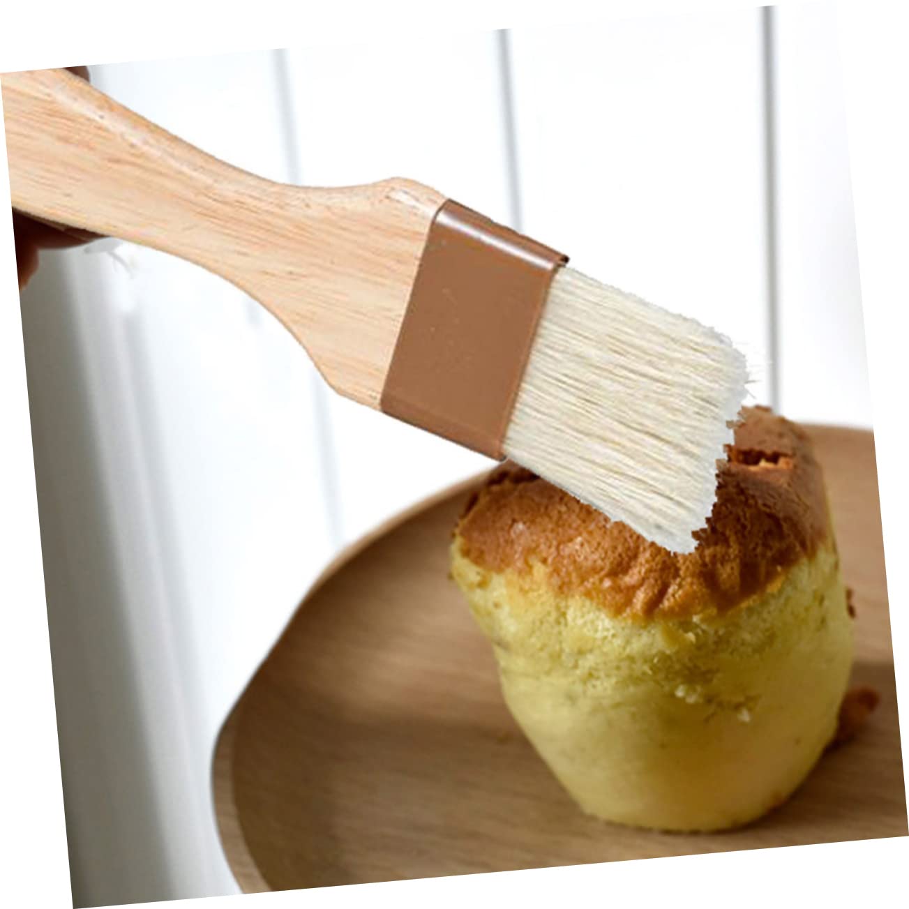 Cabilock 1pc Bbq Brush Heat Resistant Wool Basting Brush with Wooden Handle for Baking Cooking and Roasting Versatile Kitchen Utensil Khaki Color for