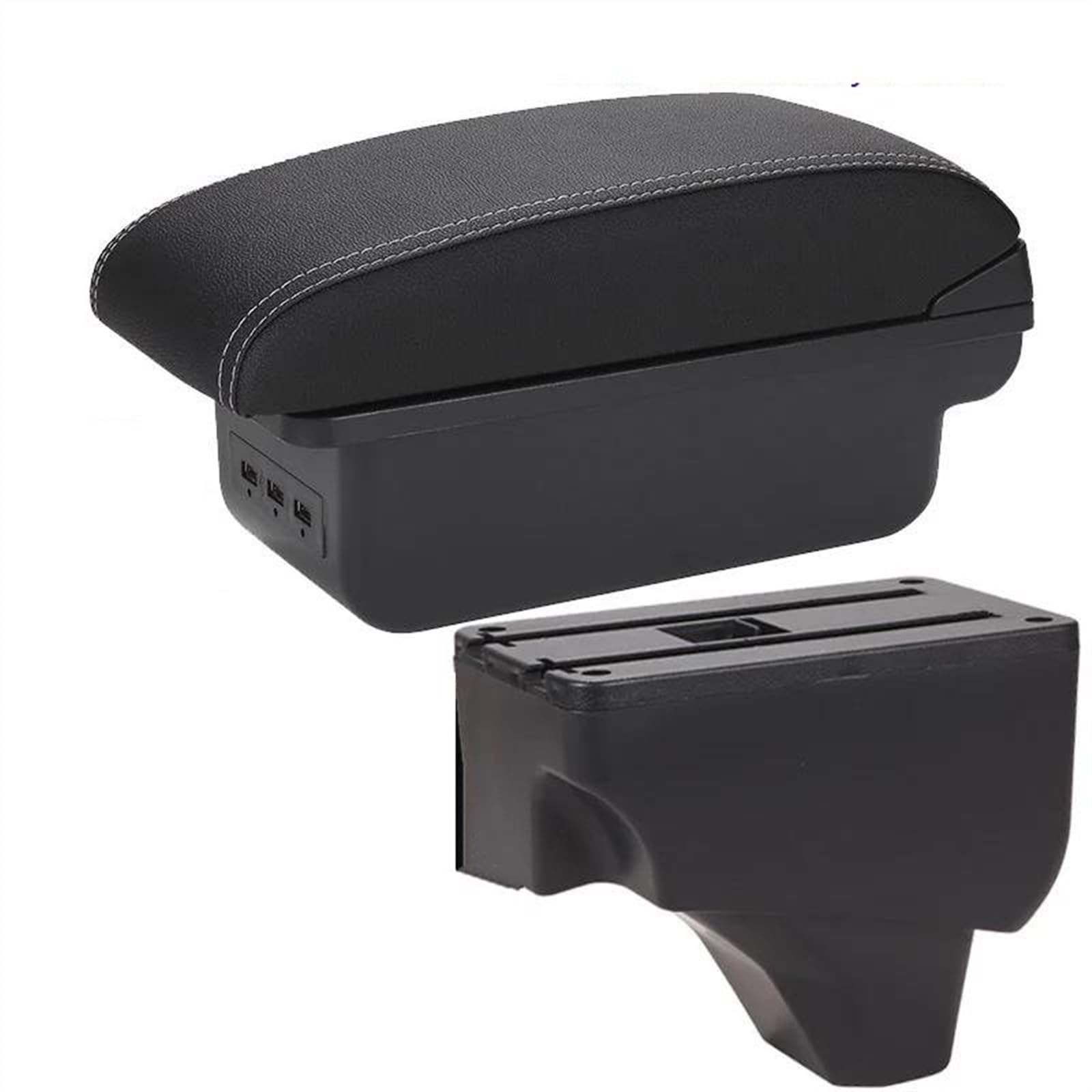 NOHEEU Car Armrest Box 2019-2024 Storage Retrofit Parts Interior Details Accessories For Peugeot 208 2008(B3 Black white 3USB)