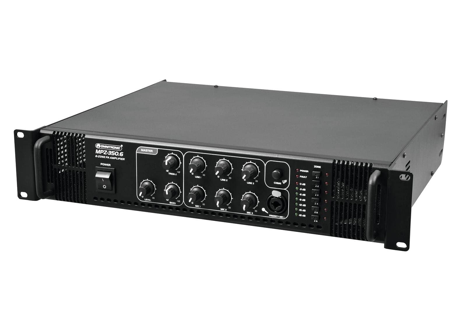 OMNITRONIC MPZ-350.6 Mischverstärker | 6-Zonen-ELA-Mono-Mischverstärker, 350 W, Zonen schaltbar