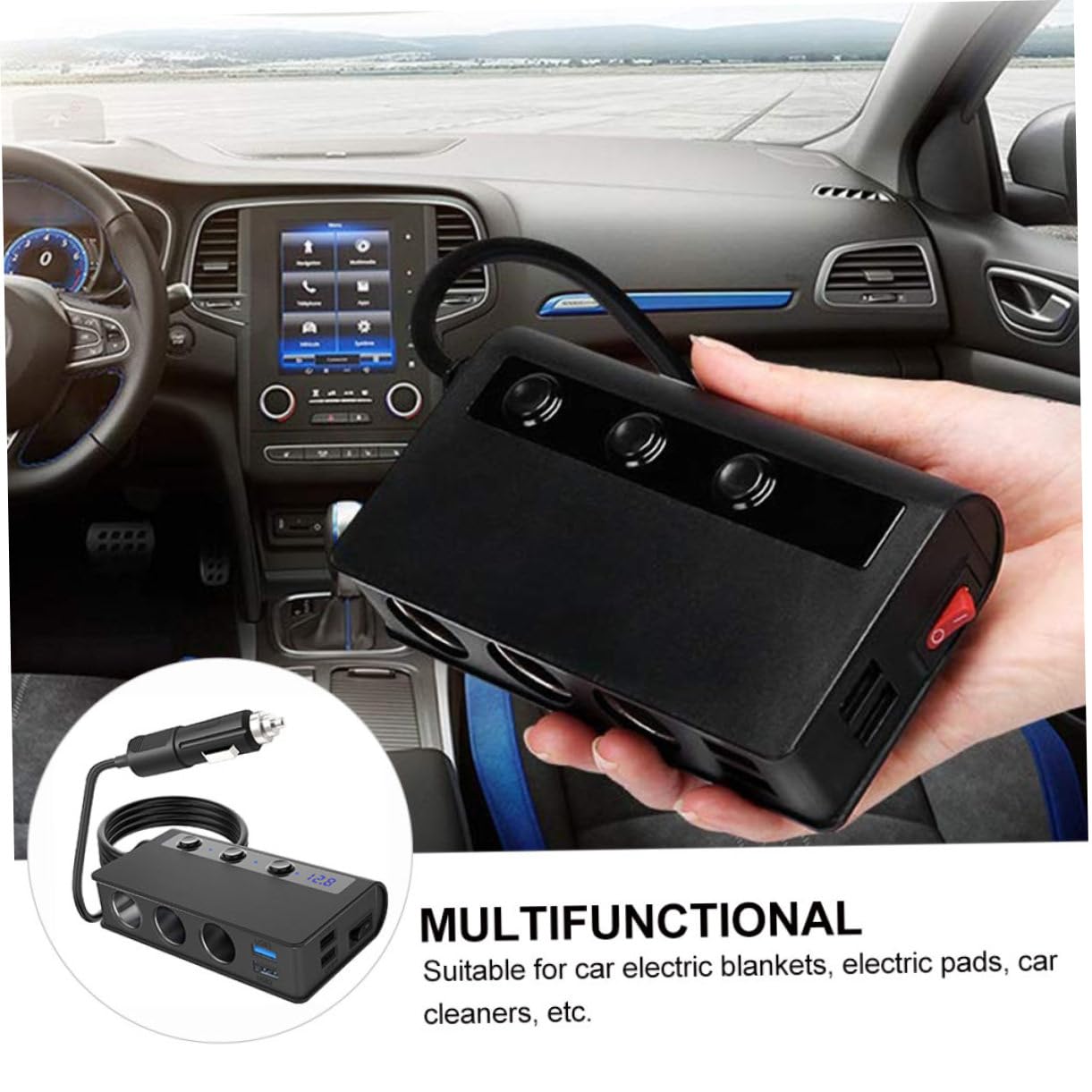 SHINEOFI Adattatore Multi Socket per Auto Porte USB e Uscite Accendisigari Caricatore con Interruttore per Smartphone Tablet e Accessori Elettronici Viaggio