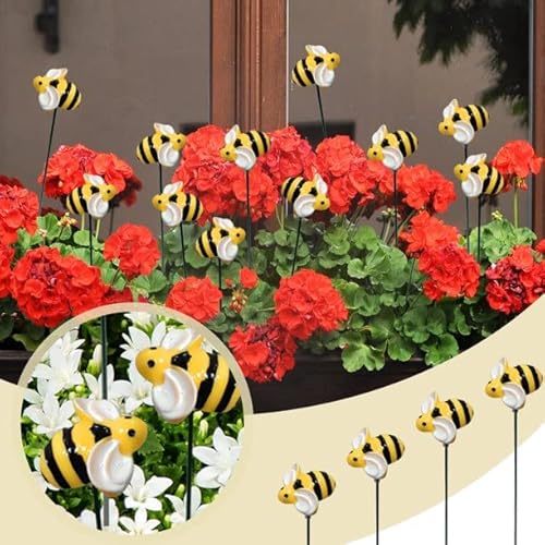 Aiionp 20Pcs Bee Garden Stakes Decor, 2023 New Resin Bumble Bees Garden Stakes Metal Yard Art Ornaments, Cute Mini Bee Decorative Garden Stakes For Garden Lawn Corridor Plant Pot Decor (20 Pcs) #TOP8
