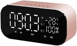 TEmkin Bedside Mini Portable Bluetooth Speaker Temperature LCD Display FM Radio USB Alarm Clock Wireless Stereo Subwoofer Music Player Radio Digital Alarm Clock Heavy Duty