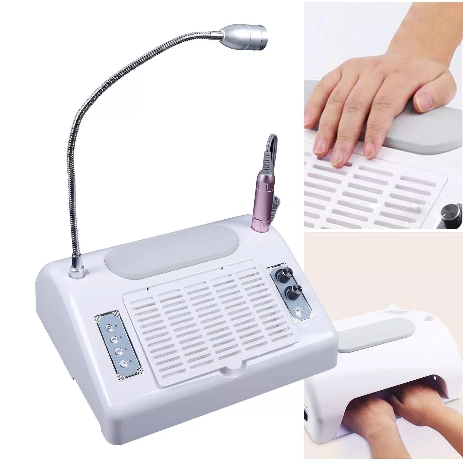 odkurzacz do paznokci, Urządzenie do manicure 5 w 1 z lampą UV LED do paznokci, suszarką, odkurzaczem i pochłaniaczem pyłu do frezarki do paznokci