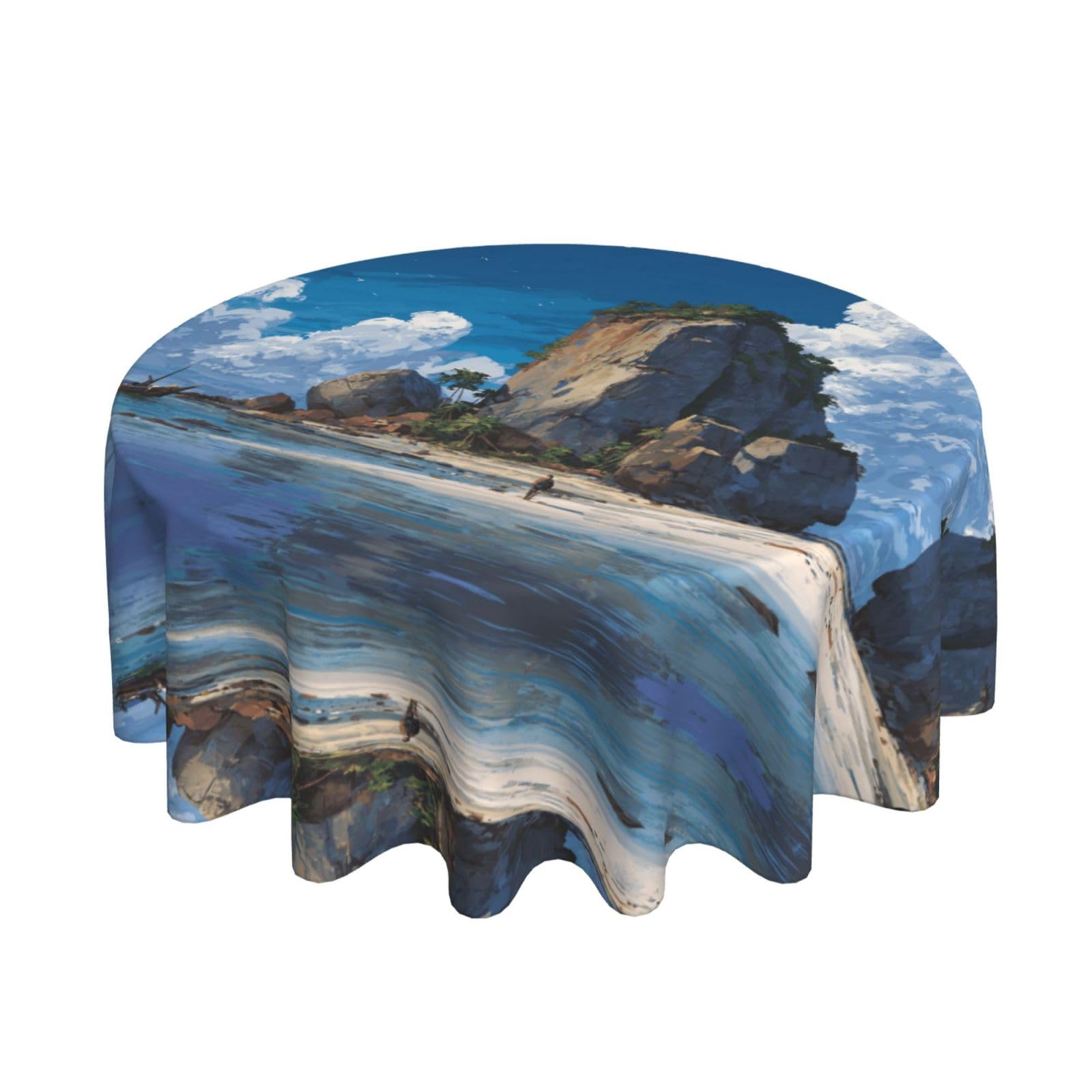 ESNAIUVCD Island scenery print Round Tablecloth Waterproof Washable Wipeable Resistant Polyester Circular Table Cover for Dining Room Kitchen Indoor Outside 60"