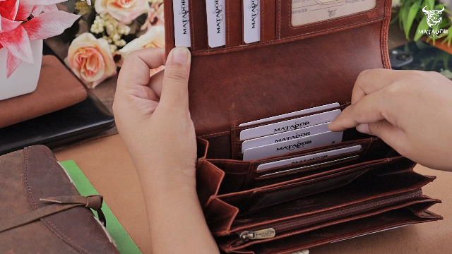 Portefeuille Femme En Cuir Véritable MATADOR - Protection RFID - Grande Capacité 12 Cartes - Idée Cadeau