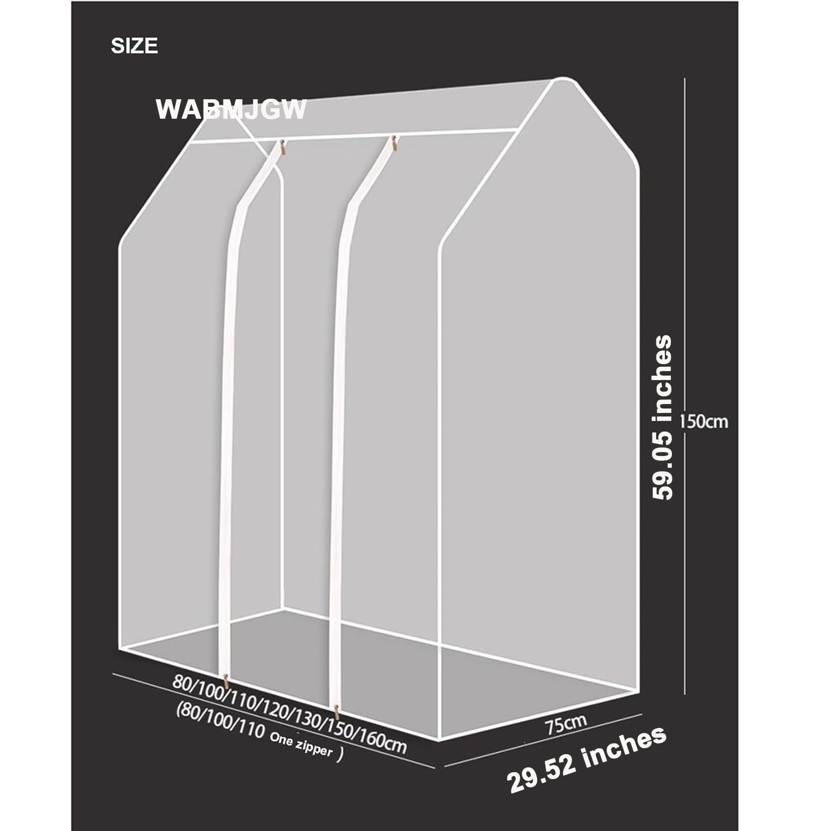 kleiderständer Abdeckung Transparente,staubdicht, Protector Schutzhülle für Kleiderständer,mit haltbaren Reißverschlüssen,Abdeckung Kleiderstange,Extrabreite 29,52 Zoll,B 160x75x150cm