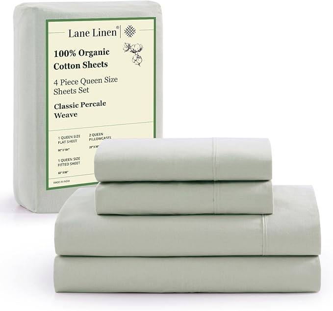 LANE LINEN 100% Organic Cotton Sheets Queen Size Bed Set
