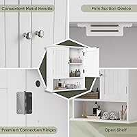 Vista 5 de Smuxee Gabinete de Baño Blanco Montado en la Pared, Pequeño Botiquín de Medicina para Baño con 2 Puertas Estantes Ajustables, Gabinete de Pared