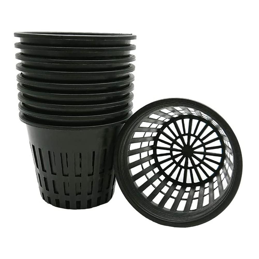 JIHUOO 10 Pcs Plastic Planting Baskets Net Plant Cups Garden Mesh Orchid Pots Small Hydroponic Baskets with Holes Plant Nursery Supplies Black