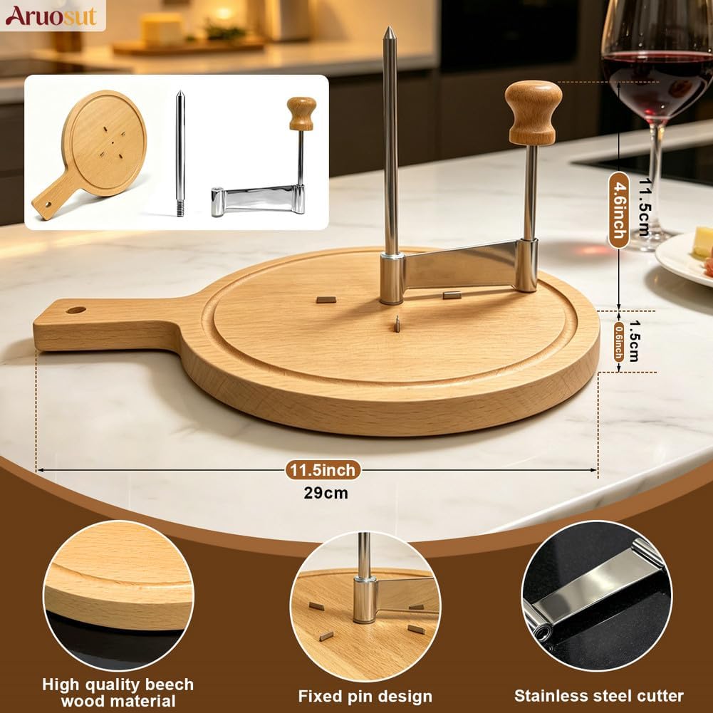 Cheese Curler Cheese Slicer Stainless Steel Blade & Wood Base for Home Restaurants Cafes Bakery Dessert Shops Charcuterie Boards, Parties & Gift