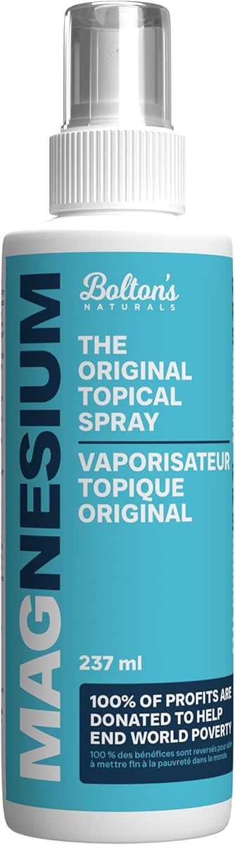 Bolton's Naturals Magnesium Oil Spray - 100% Made in Canada | Magnesium Chloride Spray with Essential Trace Minerals | 237 ml-Less Sting - Less Itch