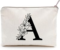 LICOBG Personalized Monogram Floral Initial Cosmetic Bag - Compact Travel Makeup Toiletry Bag, Natural Linen, Secure Zipper