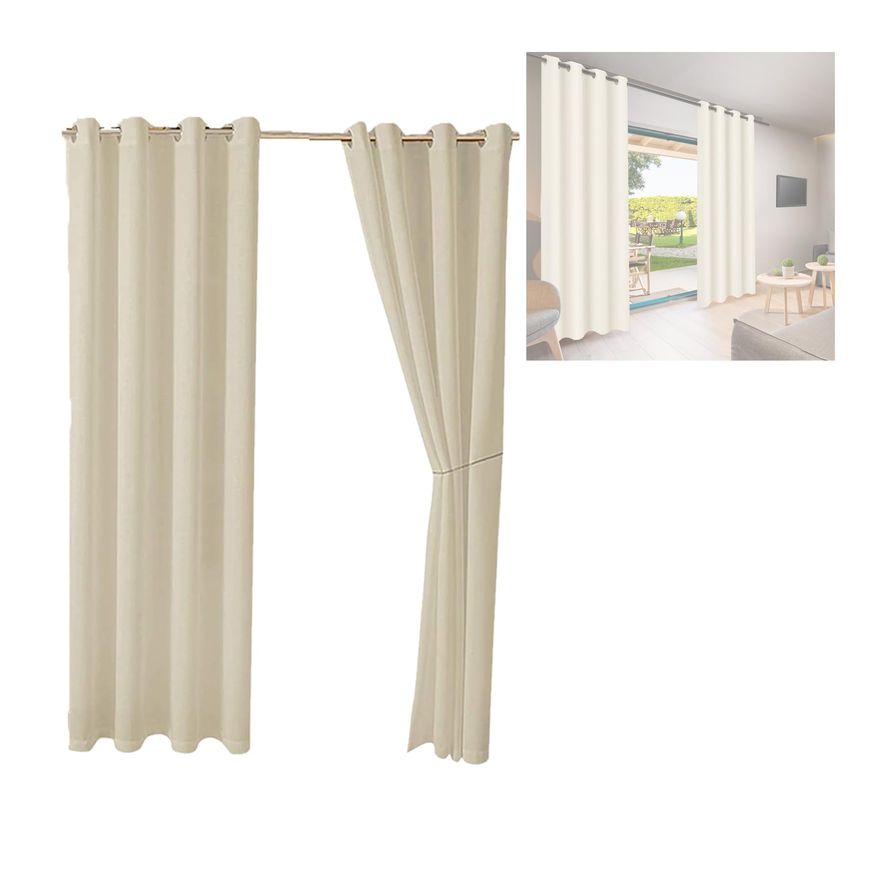 Panels Outdoor Curtains for Garden 1pc Double Grommets(Top and Bottom), Gazebo Blackout