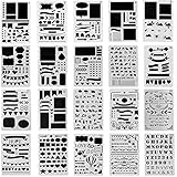 Ilyever 20 Pack Over 1000 Different Pattern Plastic Bullet Journal Stencil Lettering Stencil Drawing Painting Alphabet Number Craft Ruler Templates for Scrapbooking Card Craft Projects,4x7 Inch