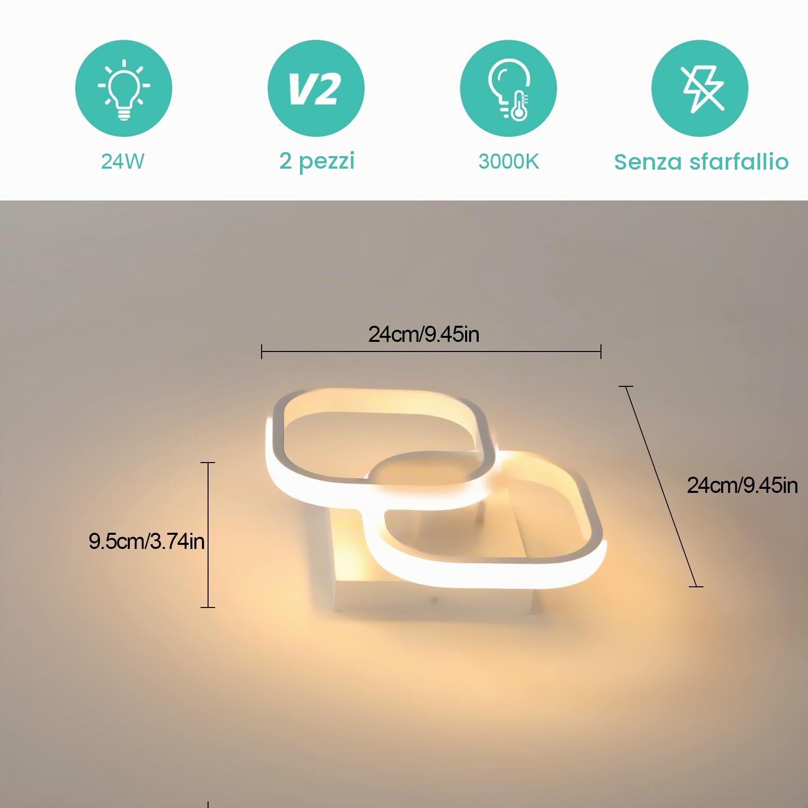 2 Pezzi Plafoniera LED Soffitto Moderna 22W Lampada da Soffitto