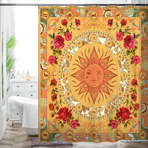 WC WAH CHUN Bohemian Shower Curtain, Boho Floral Print Water