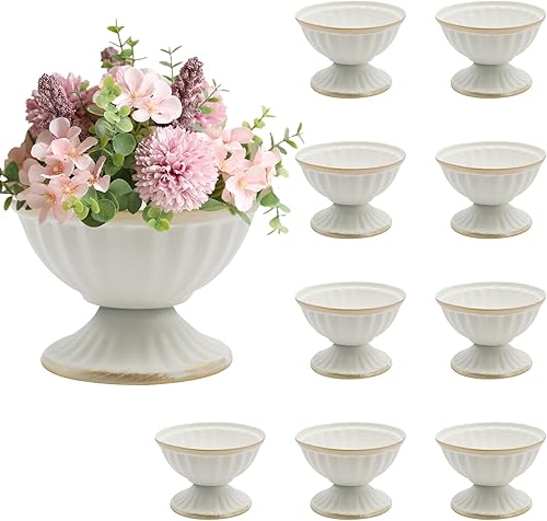 Mini macetas blancas con arreglo de flores, 10 piezas para centro de mesa, mesa de boda de 2.6 pulgadas, decoración de maceta, maceta de trompeta