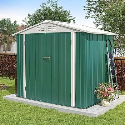 Patiowell 6x4 FT Outdoor Storage Shed, Garden Tool Storage Shed with Sloping Roof and Double Lockable Door, Outdoor Shed for Garden Backyard Patio Lawn,Green