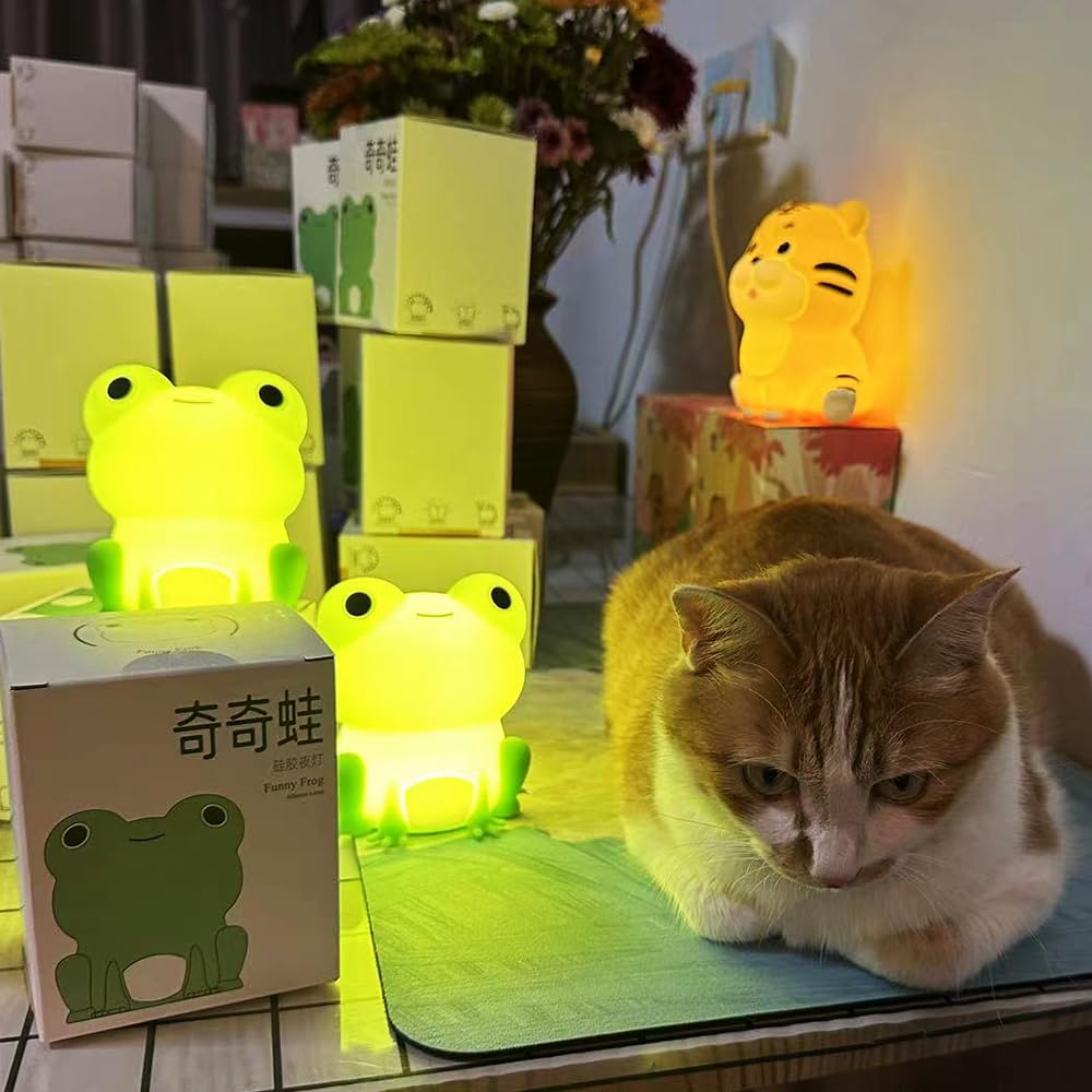 LED-Nachtlicht, niedlicher Frosch, Touch-Steuerung, weiches Silikon, tragbare Schlafzimmerlampe, Helligkeit einstellbar, nicht flackernd, augenschonend, warmes Licht, Typ-C USB