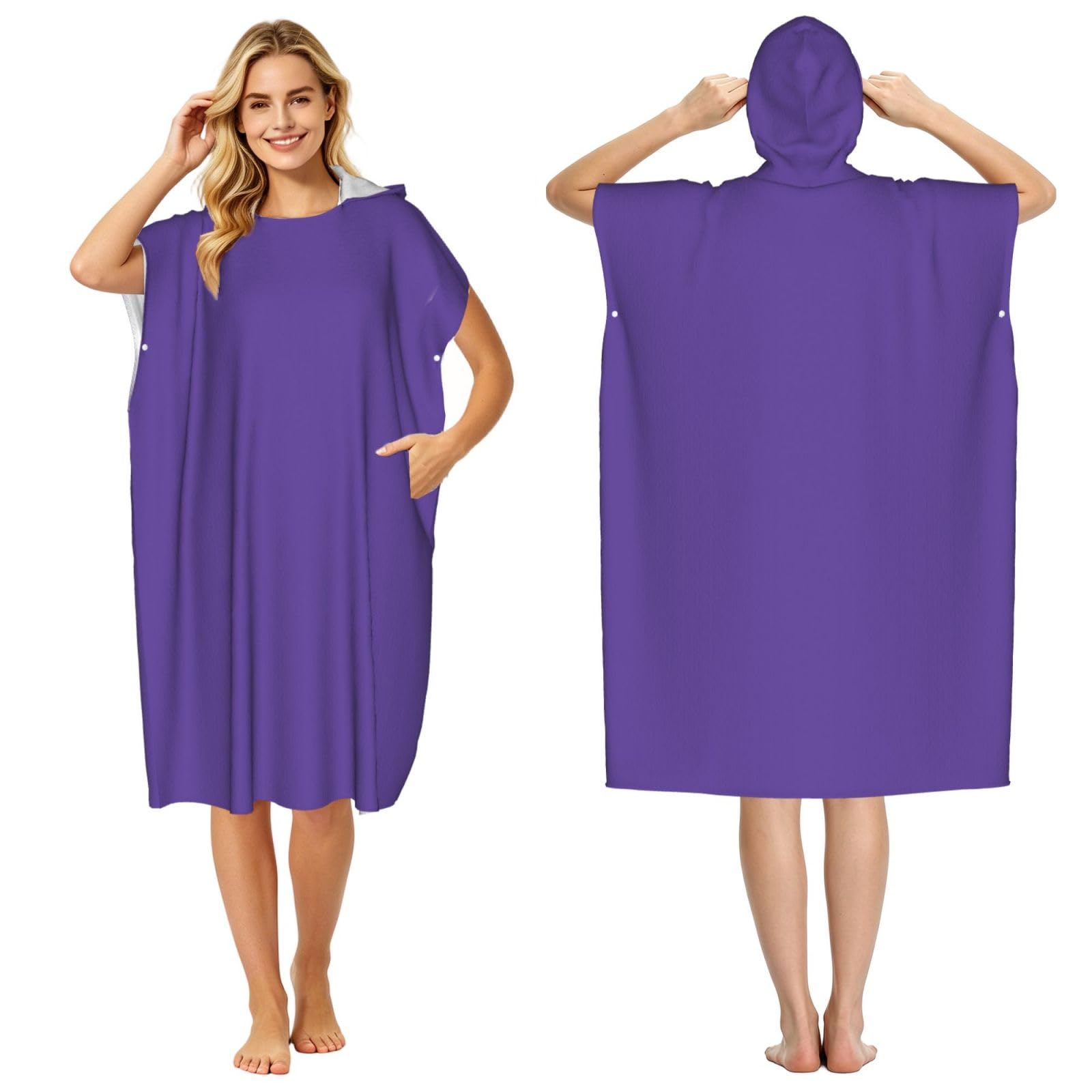 Serviette poncho de plage à capuche pour adulte Violet 109 x 89 cm