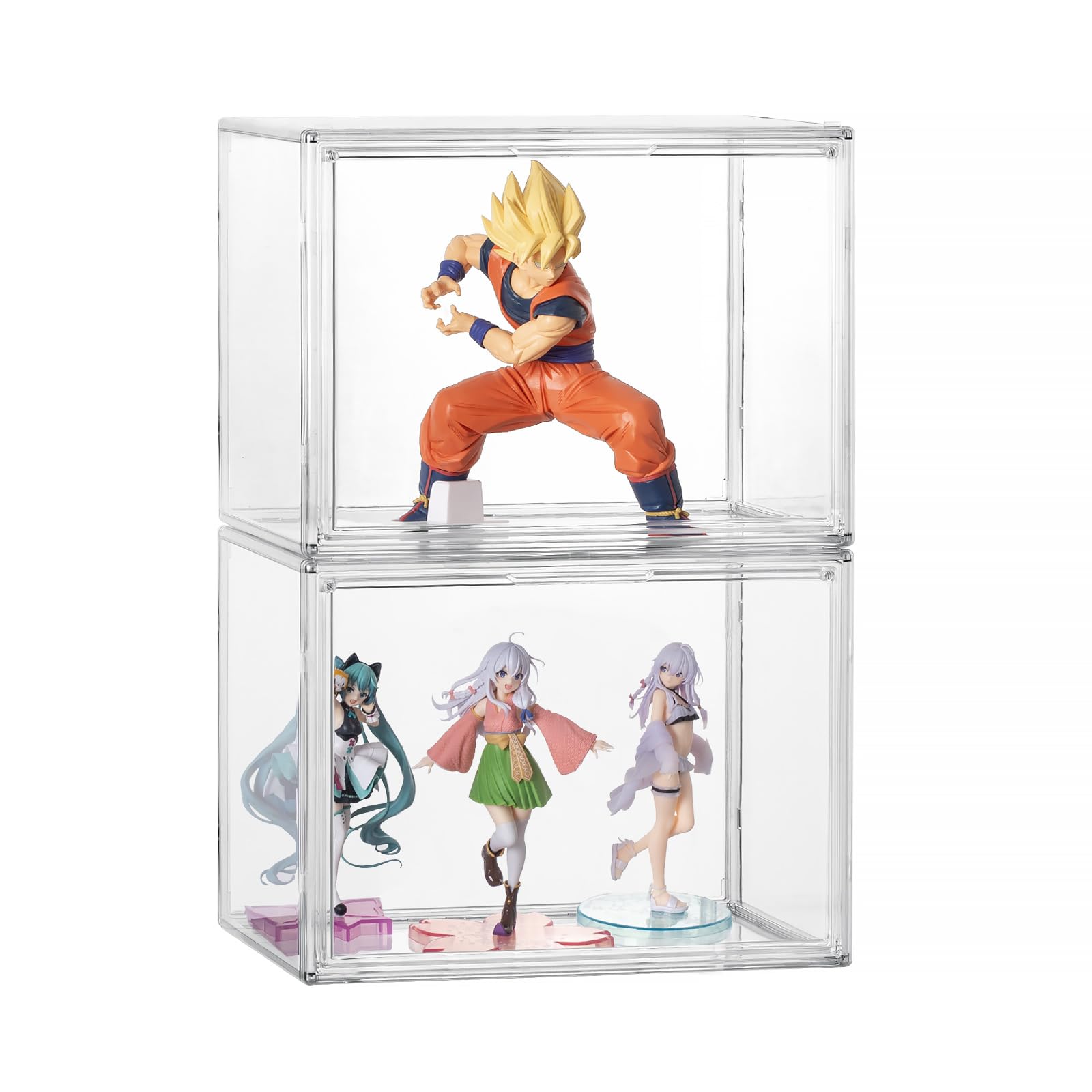 八番屋 フィギュアケース 2個セット クリア展示 マグネット式扉 積み重ね可能 コレクションケース 1:7,1:8 スケール前後を想定 約幅36 × 奥行22 × 高さ27cm