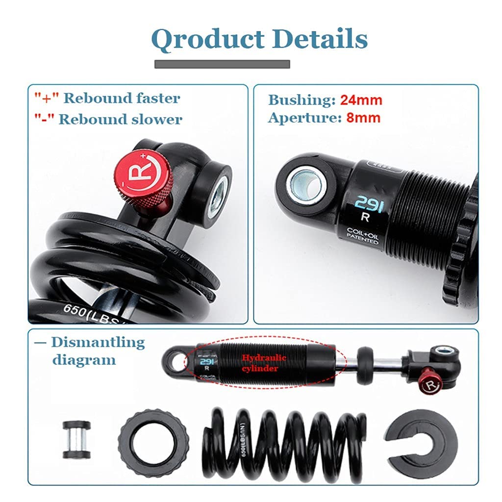 Amortiguadores Traseros de Bicicleta 165 mm 190 mm Amortiguadores Ajustables Bicicleta de montaña Resorte de Descenso 125 mm 150 mm para Bicicleta eléctrica MTB XC