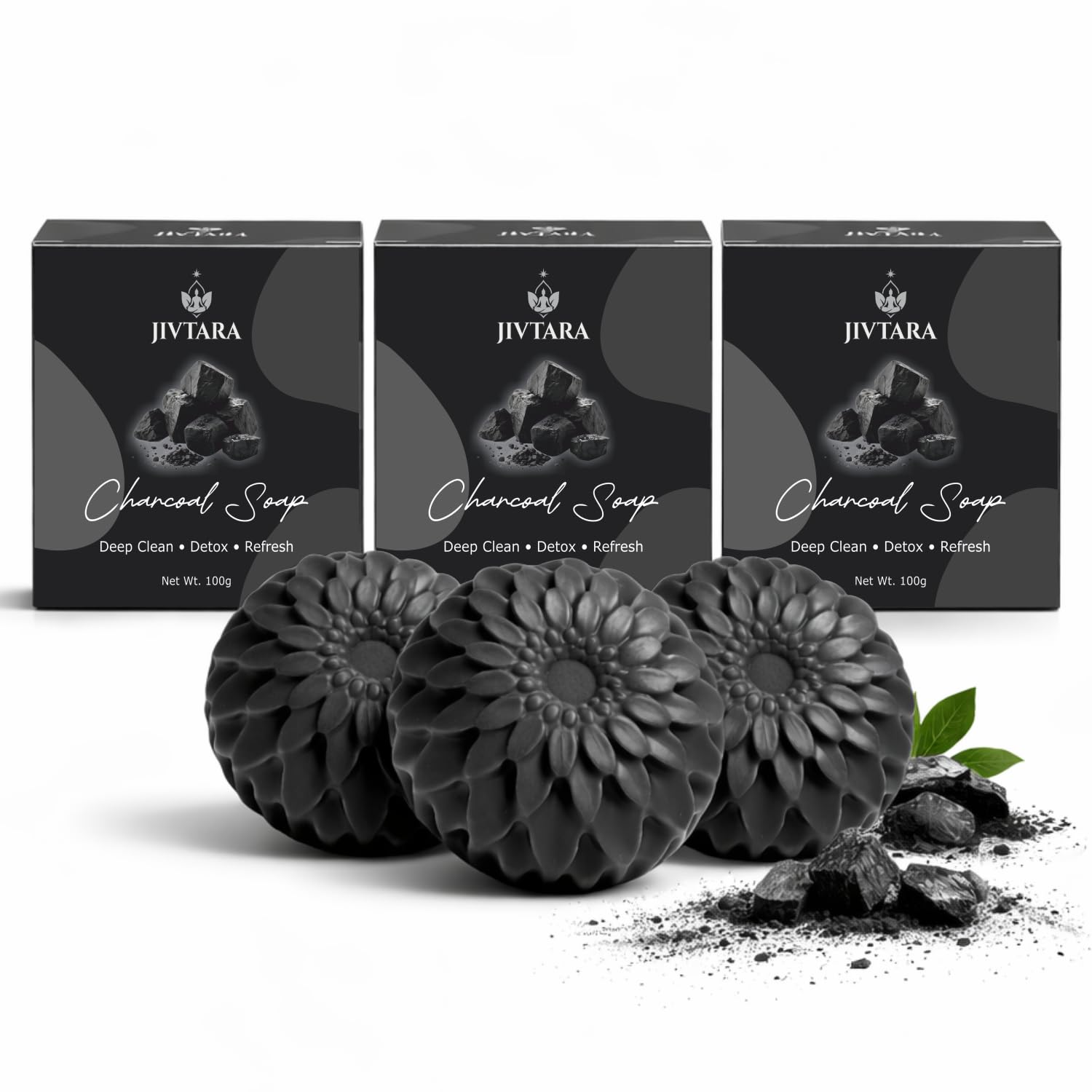 Charcoal Soap with Natural Ingredients | Helps Reduce Acne, Excess Oil & Pollution Damage | Daily Use Bath Bar | 100g (3 Pack (300g))-image-34