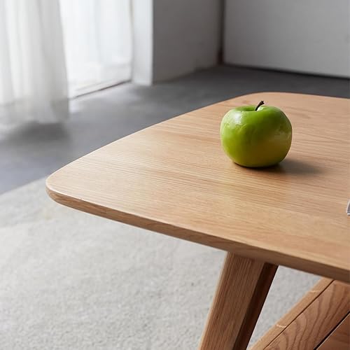 Miniatura 8 de Mesa de centro de madera, 100% madera de roble maciza, mesa auxiliar de almacenamiento doble, mesa central con acabado ecológico, fácil montaje