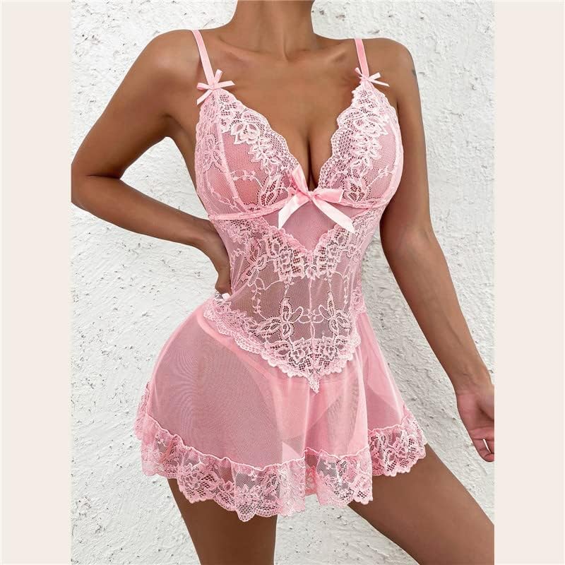 Women Sexy Lingerie Babydoll Nightdress Soft Floral Dress Sheer Chemise V-Neck Nighties Valentines Sleepwear - Image 5