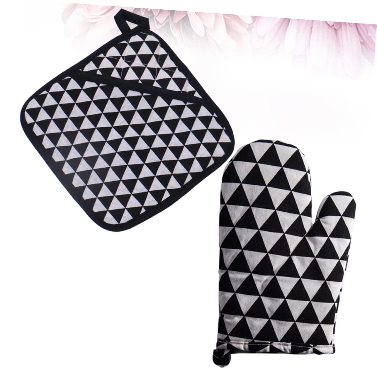 Unomor 4Pcs Heat Resistant Cotton and Linen Gloves and Pads Microwave Oven Insulation Mitts for Baking Kitchen Supplies with Fits