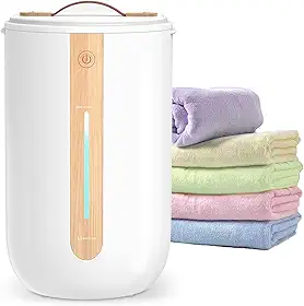 Keenray Aquecedor de toalhas para banheiro, balde de aquecedor de toalhas com barra de progresso de aquecimento, suporte de disco de fragrância, alça de couro, balde de toalha de desligamento