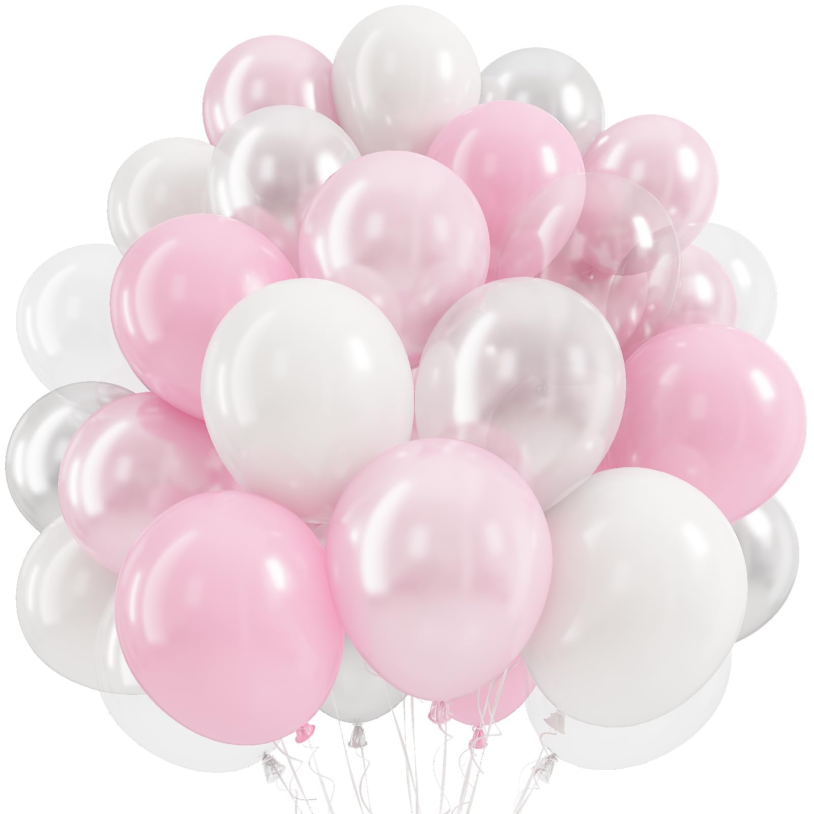 Różowe i białe balony, pastelowy różowy perłowy jasny biały przezroczysty balon z podwójnym wypchanym balonem lateksowym dla kobiet, przyjęcie urodzinowe, rocznicę ślubu, dekoracja baby shower, 50 szt
