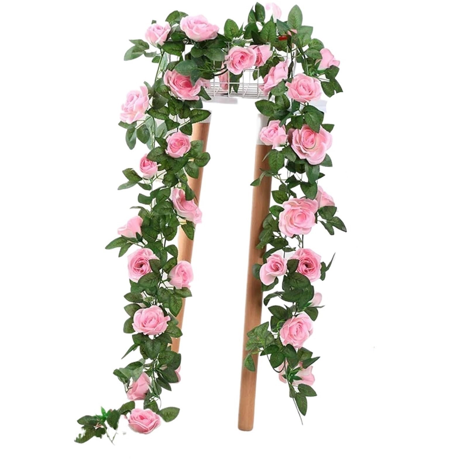 Künstliche Girlande 2,2 m Rose Künstliche Blumenrebe for Hochzeit Girlande Home Zimmer Hochzeitsdekoration Seide Künstliche Rosenrebe(Pink,4pcs)