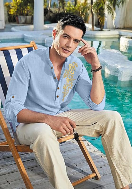 Image of Men's Printed Cotton Blend Short Kurta | Regular Fit Casual Kurta Shirt for Men with Mandarin Collar | Ethnic