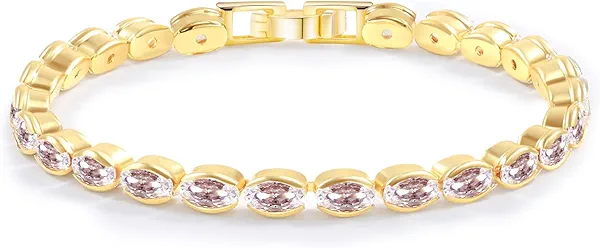 Fydesta 14K Gold Plated Tennis Bracelet for Women – Classic CZ Link Design, Fits 6.0"–7.2" Wrists – Stylish Sparkling Jewelry Gift, Timeless Tennis Bracelets for Women
